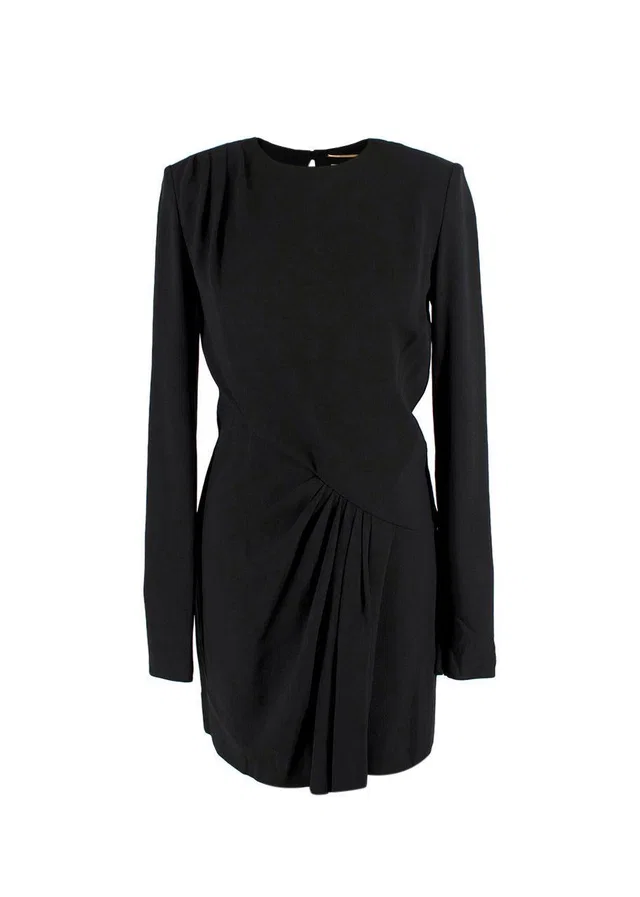Saint Laurent Black Long Sleeve Mini Dress with Gathered Detail in Black Silk from HEWI