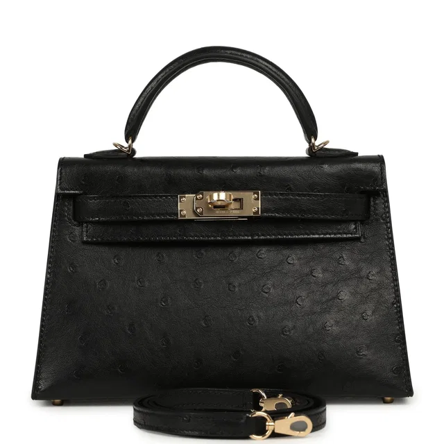 Hermès Kelly Sellier 20 Black Ostrich Permabrass Hardware in Black Ostrich from Madison Avenue Couture