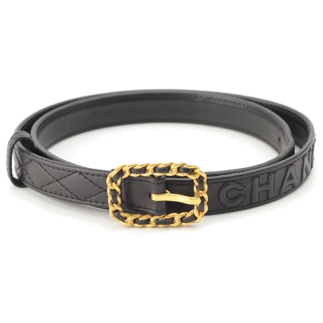 Chanel 96P Leather Quilted Vintage Belt Black 70/28 in Black Leather from The Reluxe