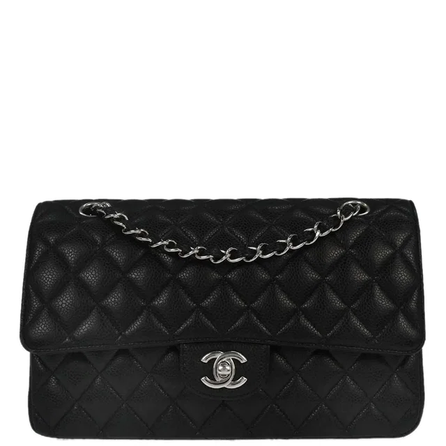 Chanel 2014 Black Calfskin Medium Classic Double Flap Shoulder Bag in Black Calfskin from AMORE Vintage Tokyo