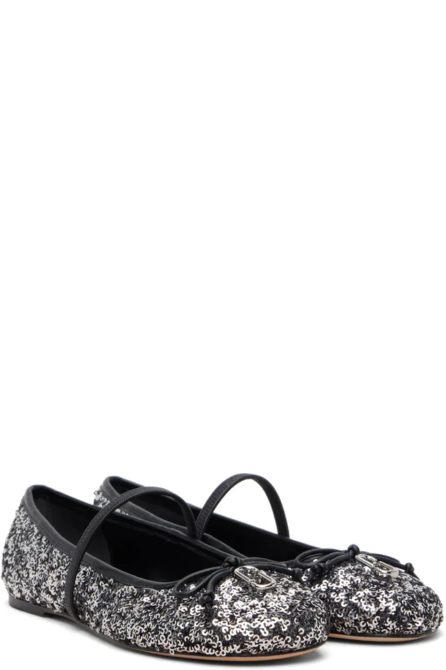 Marc Jacobs Silver & Black 'The Sequin Sabrina' Ballerina Flats, photo 4 of 5 from SSENSE