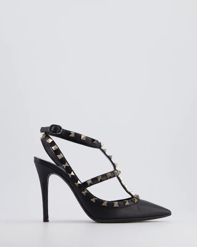 Valentino Garavani So Black Leather Rockstud Ankle Strap Pump Heels EU 35.5 in Black Leather from Sellier
