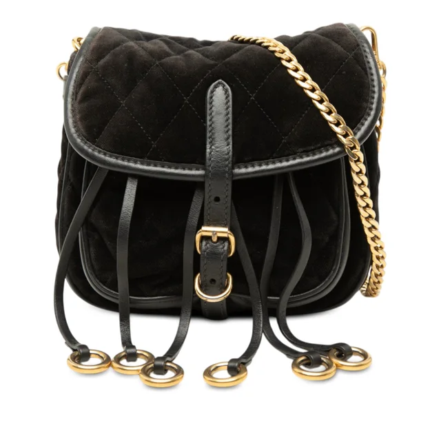 Black Prada Impuntu Velluto Corsaire Crossbody in Black Velvet from Designer Revival