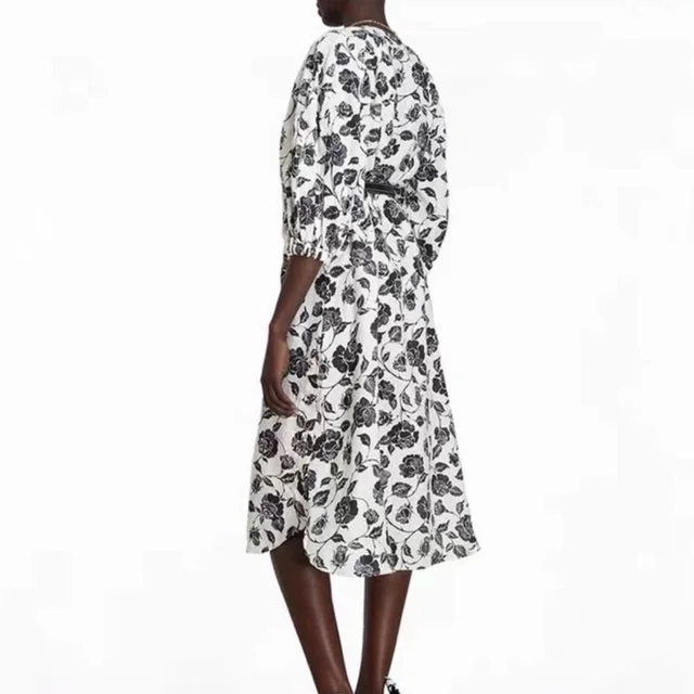Zimmermann Lovestruck Floral Linen Midi Shirt Dress Balloon Sleeve Garden Party in black|white Leather from Poshmark