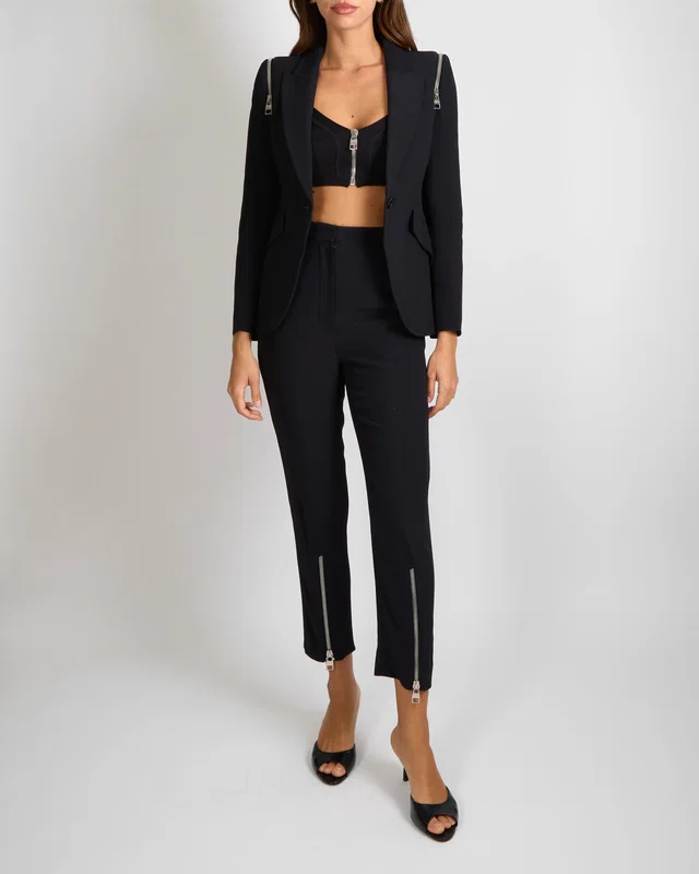 Alexander McQueen Black Trousers with Silver Ankle Zipper Details Size IT 38 (UK 6) in Black from Sellier