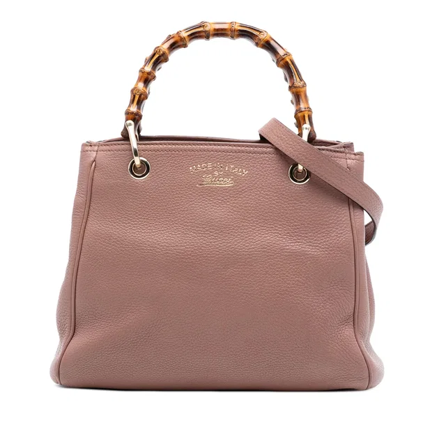 Brown Gucci Small Calfskin Bamboo Shopper Satchel in Brown Calfskin from Designer Revival