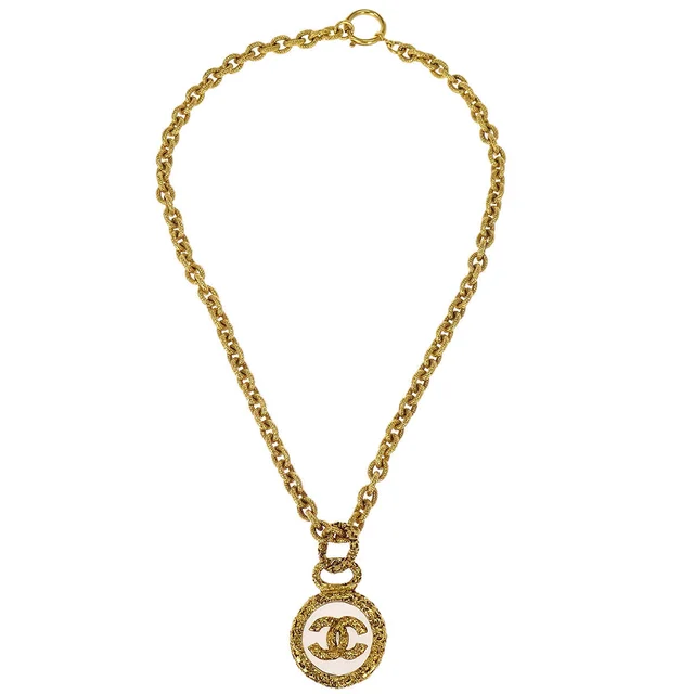 Chanel Gold Medallion CC Chain Pendant Necklace 93A in Gold from AMORE Vintage Tokyo