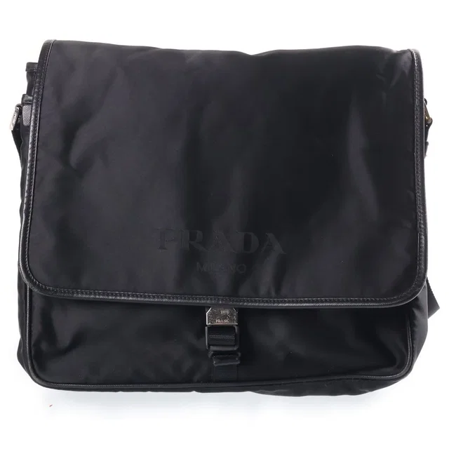 Prada Nylon Shoulder Messenger Bag Logo Black in Black Nylon from The Reluxe