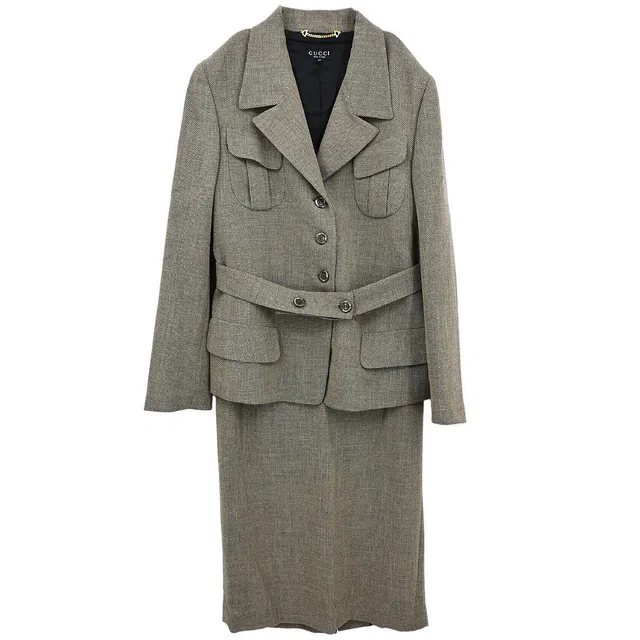 Gucci Setup Suit Jacket Skirt Gray #46 #44 in Grey Wool from AMORE Vintage Tokyo
