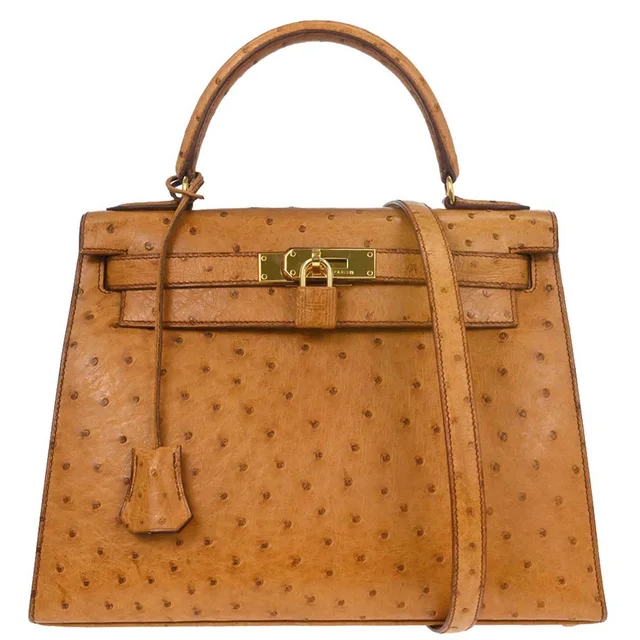 Hermès Chestnut Ostrich Kelly 28 Sellier 2way Shoulder Handbag in Ostrich from AMORE Vintage Tokyo