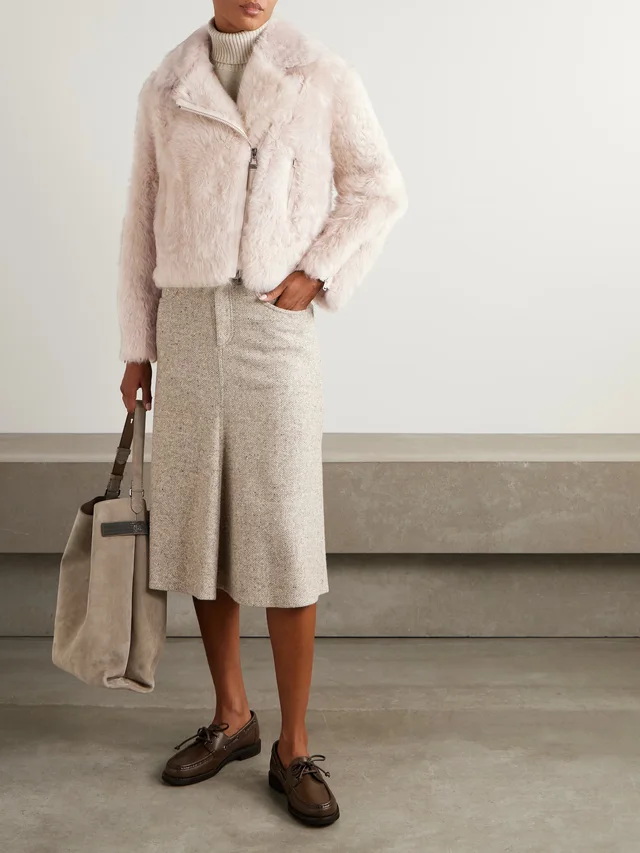 BRUNELLO CUCINELLI Leather-trimmed shearling jacket in Beige, photo 2 of 2 from NET-A-PORTER (Canada)