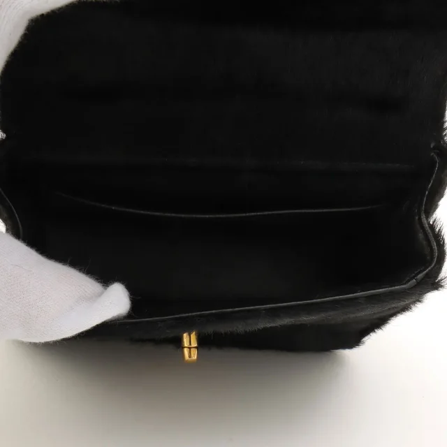 Circa 1992 Chanel CC Turnlock Mini Handbag in Black Calf Hair in Black from VINTAGE QOO TOKYO, photo 5 of 10