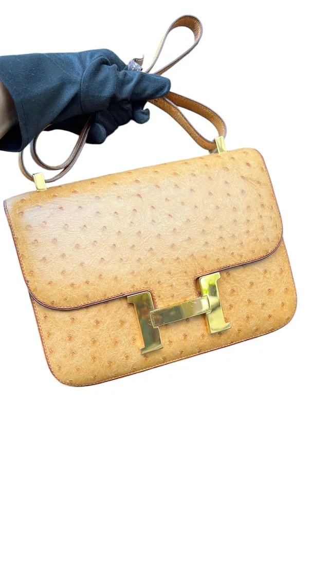 Hermès Vintage Constance 23 Natural Ostrich GHW #S in Beige Ostrich from Luxury Promise