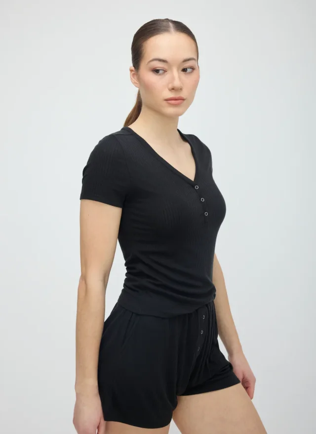 Kit and Ace Downtime Short Sleep Set in Black BFT Dropneedle, photo 5 of 6 from Kit and Ace