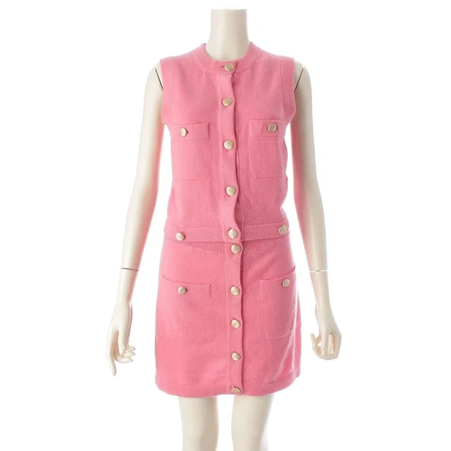 Chanel Cashmere CC Logo Coco Button 3way Sleeveless Cardigan & Skirt Dress in Cashmere from The Reluxe