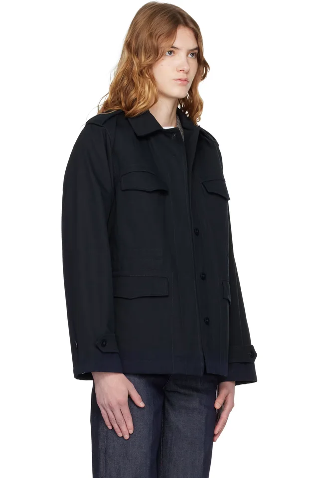 A.P.C. Navy Belted Jacket, photo 2 of 4 from SSENSE