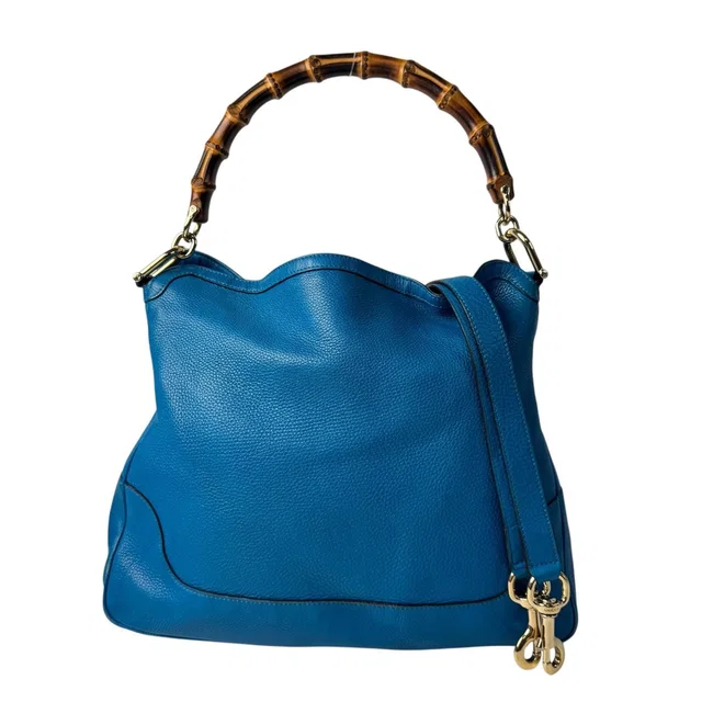 Gucci Bamboo Diana 2-Way Leather Shoulder Bag Blue in Blue Leather from The Reluxe