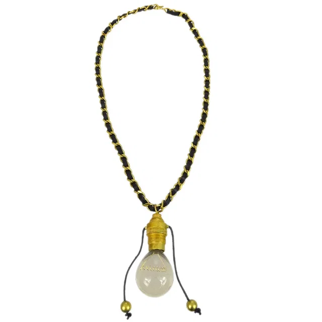Chanel 1994 Light Bulb Gold Chain Pendant Necklace 94P in Gold Leather from AMORE Vintage Tokyo