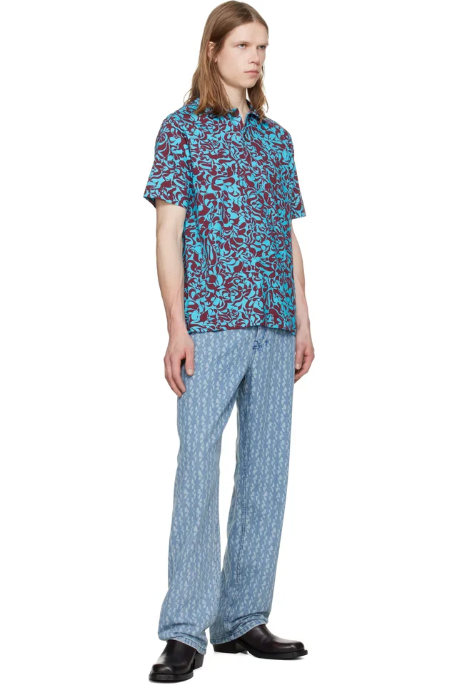 Dries Van Noten Blue Printed-Graphic Jeans, photo 4 of 4 from SSENSE