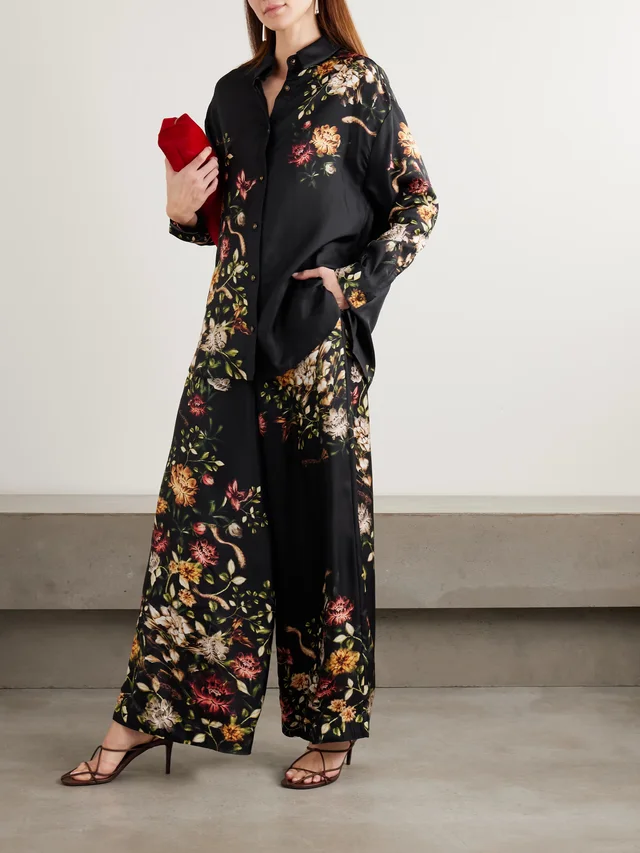 AGUA BY AGUA BENDITA Cecilia Paramo floral-print silk-twill shirt in Black, photo 2 of 2 from NET-A-PORTER (Canada)
