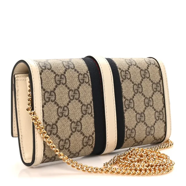 Gucci GG Supreme Monogram Textured Calfskin Web Jackie 1961 Chain Wallet Beige Ebony Mystic White in White Calfskin from FASHIONPHILE, photo 3 of 12