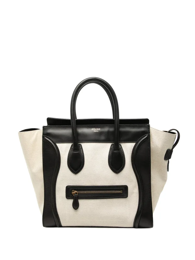 Celine Pre-Owned 2011 Mini Bicolor Canvas And Leather Luggage Tote Handbag | Brown | FARFETCH in Brown Canvas from Farfetch