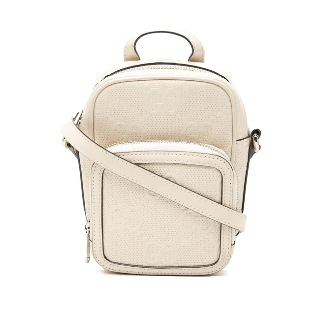 White Gucci Mini GG Embossed Perforated Calfskin Satchel in White Calfskin from Designer Revival