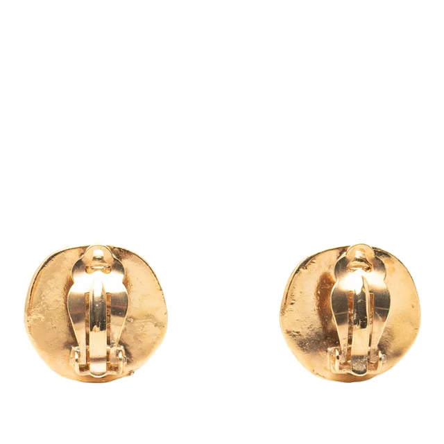 Gold Chanel CC Gold Plated Round Clip On Earrings in Gold from Designer Revival, photo 2 of 2