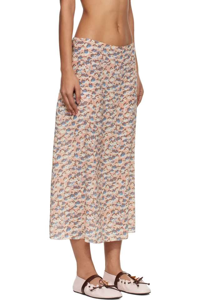 Marni Pink Crêpe de Chine Fluid Anemones Print Midi Skirt, photo 2 of 4 from SSENSE