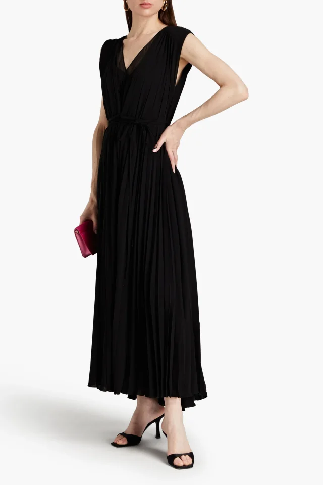 Valentino Garavani Wrap-Effect Pleated Silk-Crepe Maxi Dress in Black, photo 2 of 4 from THE OUTNET