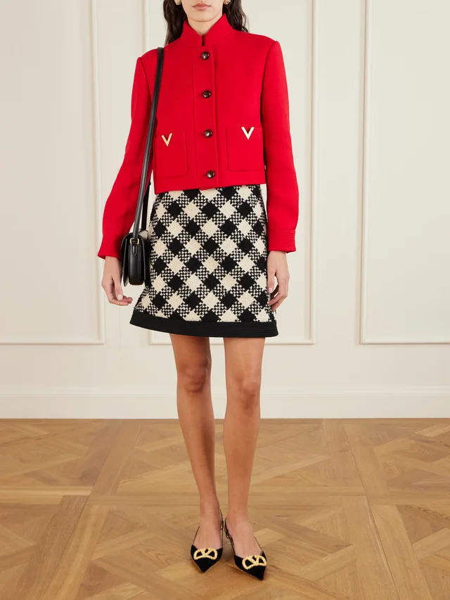 VALENTINO GARAVANI Damier checked bouclé-tweed mini skirt in Black, photo 2 of 2 from NET-A-PORTER (Canada)