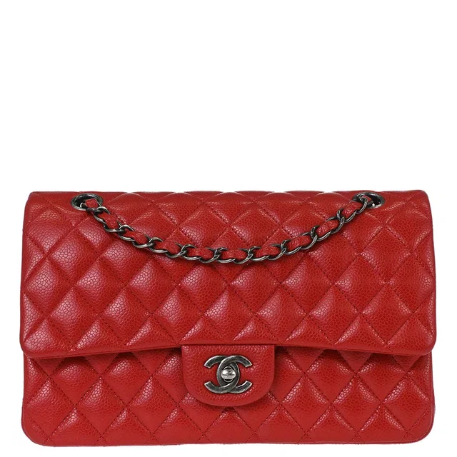Chanel 2015-2016 Red Caviar Skin Medium Classic Double Flap Shoulder Bag in Red Caviar leather from AMORE Vintage Tokyo