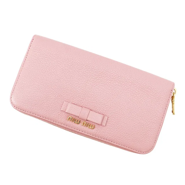 Miu Miu Ribbon Long Wallet Pink Leather in Pink Leather from GALLERY RARE