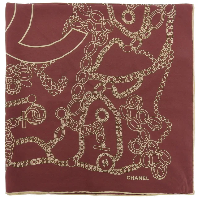 Chanel CC Mark Chain Pattern Scarf Bordeaux in Burgundy Silk from VINTAGE QOO TOKYO