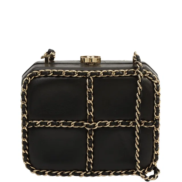 Chanel circa 2011 CC Mark Clasp Mini Chain Shoulder Bag Black in Black Lambskin from VINTAGE QOO TOKYO