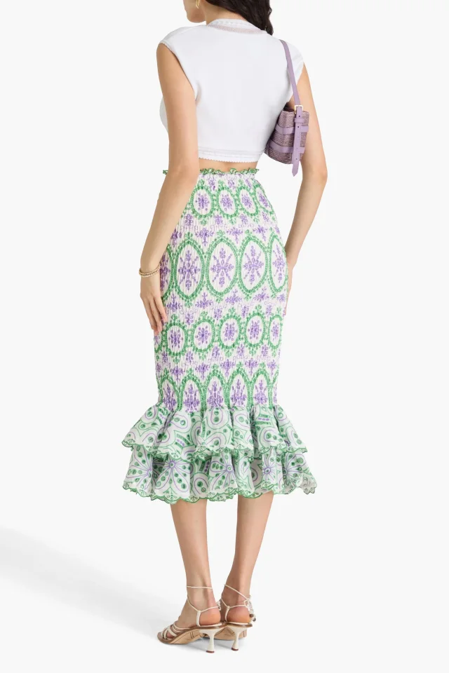 Charo Ruiz Ibiza Liliana Ruffled Broderie Anglaise Cotton-Blend Midi Skirt in Purple, photo 3 of 4 from THE OUTNET