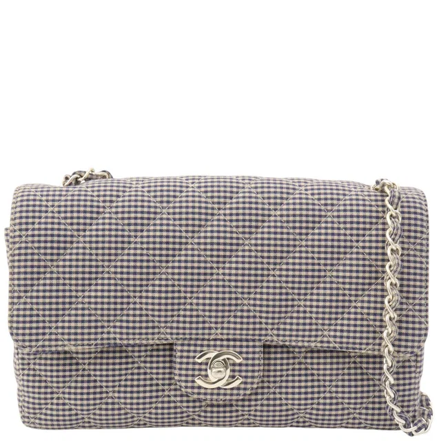 Chanel Gingham check classic flap chain bag, 25cm, blue/white, manufactured circa 1997 in White from VINTAGE QOO TOKYO