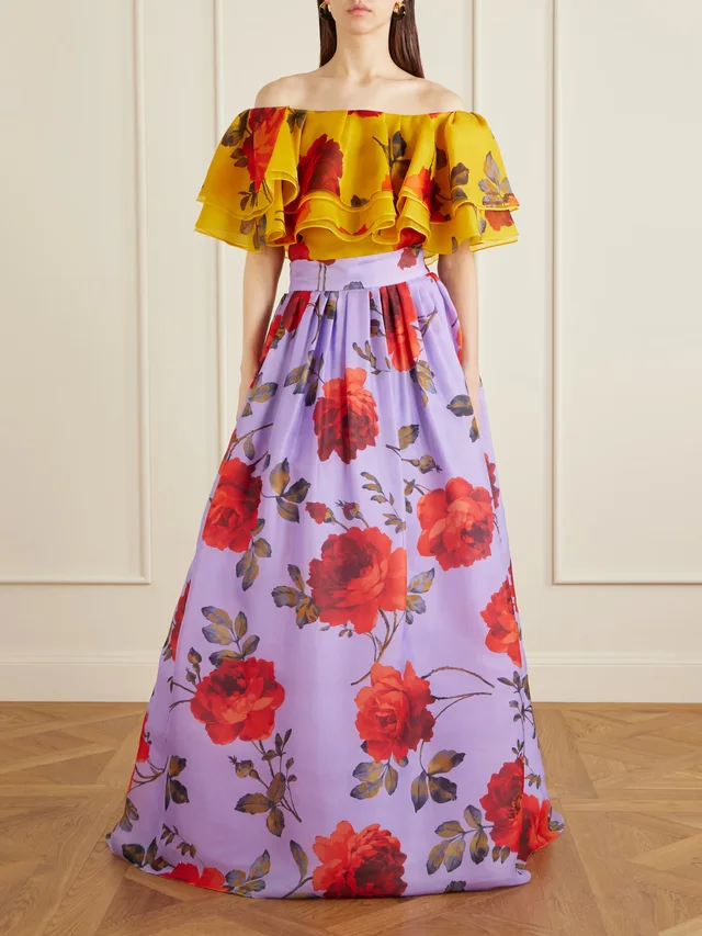 CAROLINA HERRERA Off-the-shoulder ruffled floral-print silk-organza top in Yellow, photo 2 of 2 from NET-A-PORTER (Canada)