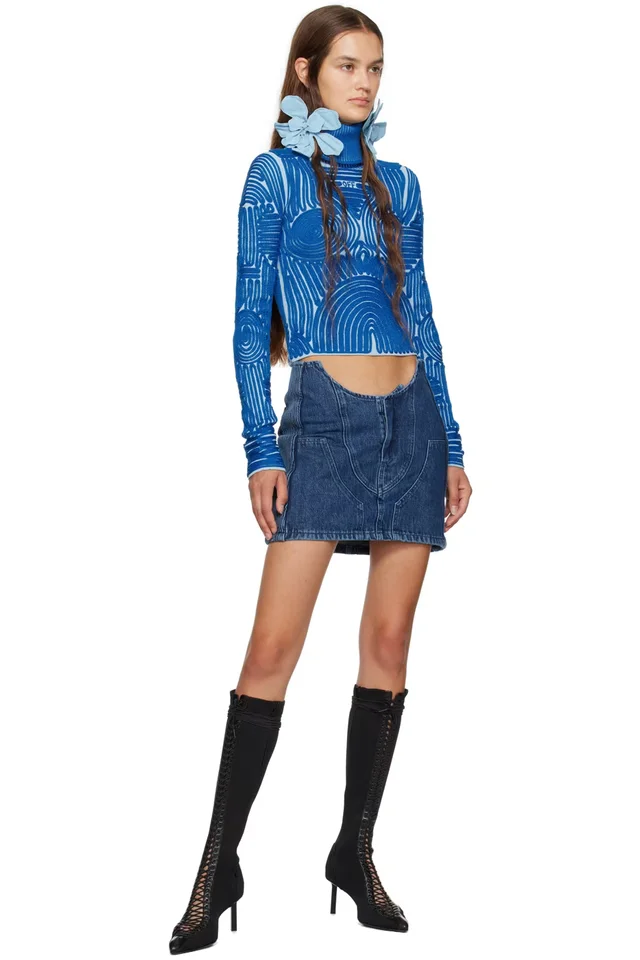 Off-White Blue Motorcycle Hole Denim Miniskirt, photo 4 of 4 from SSENSE
