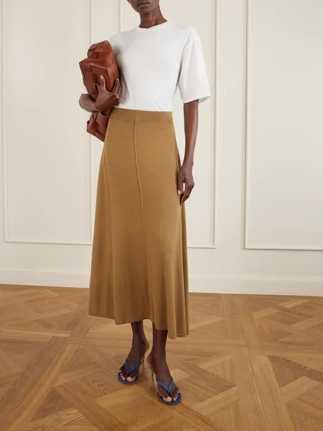 TWP Handkerchief Hem Skirt W/ Wide Waistband Merino wool and silk-blend midi skirt in Beige, photo 2 of 2 from NET-A-PORTER (Canada)