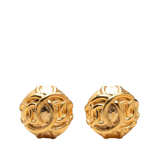 Gold Chanel CC Gold Plated Round Clip On Earrings in Gold from Designer Revival
