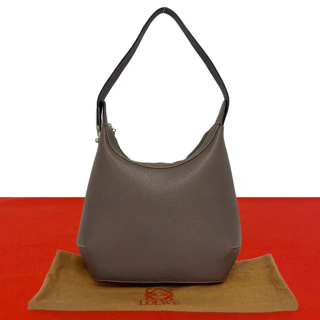 Loewe Vintage Logo Leather Shoulder Bag Tote Pink Brown in Brown Leather from The Reluxe