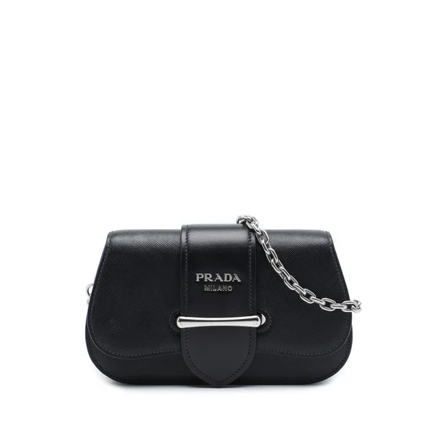 Black Prada Saffiano and City Calf Sidonie Crossbody in Black Saffiano leather from Designer Revival