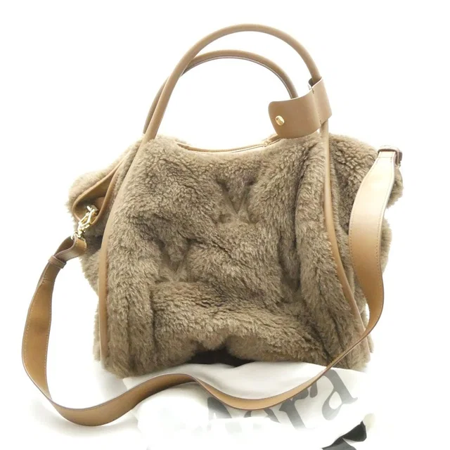 Max Mara Shoulder Bag Logo Fleece T Marine M Embroidery in Navy from The Reluxe