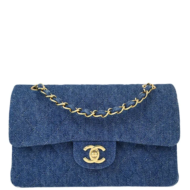 Chanel 1997-1999 Blue Denim Small Classic Double Flap Shoulder Bag in Blue Denim from AMORE Vintage Tokyo