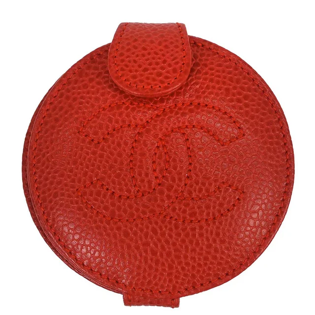 Chanel Red Caviar Skin Compact Mirror Small Good in Red Caviar leather from AMORE Vintage Tokyo