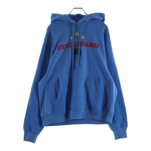 Gucci Print Embroidery Pullover Hoodie 27 Blue in Blue from The Reluxe