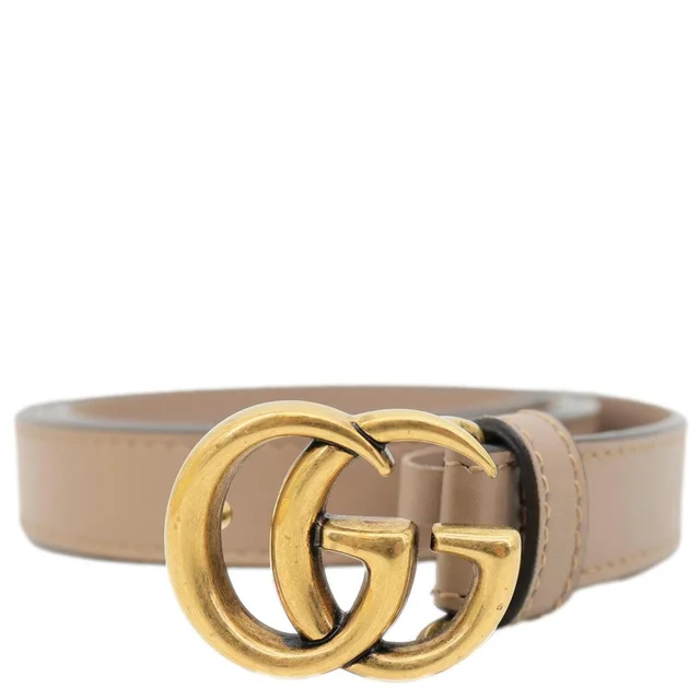 Gucci Women's Slim Double G Leather Belt 409417 Size 85.34 Porcelain Rose in Pink Leather from Dallas Designer Handbags