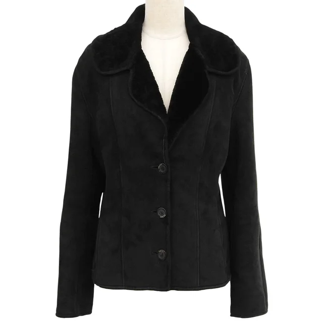 Loewe Shearling Logo Button Jacket #40 Black in Black from VINTAGE QOO TOKYO