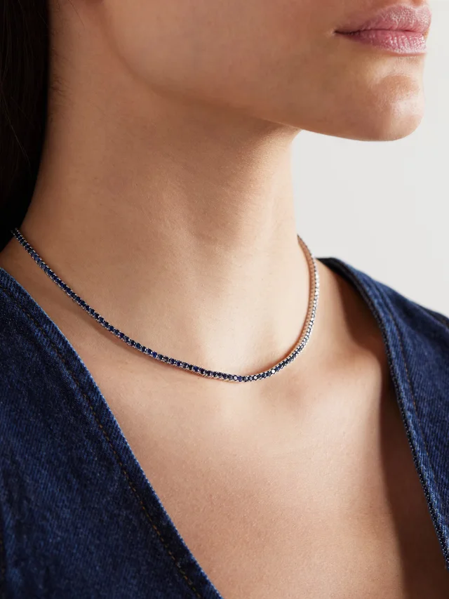 ROXANNE FIRST 14-karat white gold sapphire tennis necklace in Metallic, photo 2 of 2 from NET-A-PORTER (Canada)